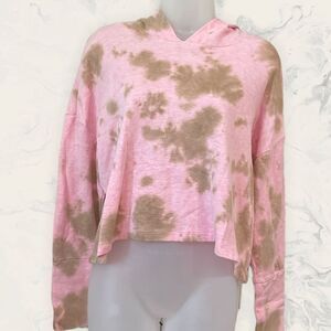 Chaser Cashmere Blend Tie Dye Cropped Hoodie Pullover-  Size s - Mojtie Pink Oli
